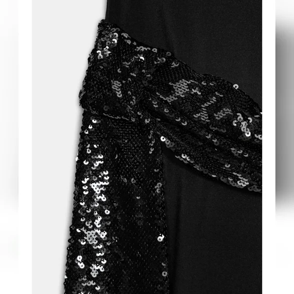 ZARA VIRAL SEQUIN CUMMERBUND MIDI DRESS BLACK